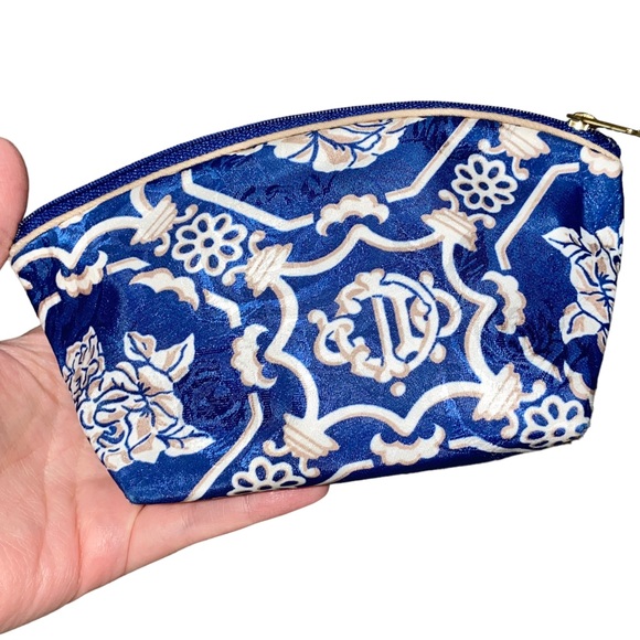 VTG Christian Dior Blue Monogram Logo Floral Print Small Makeup Pouch Bag - Picture 10 of 10
